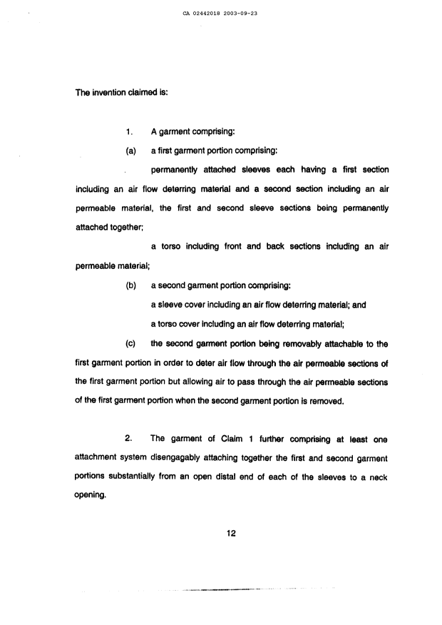 Document de brevet canadien 2442018. Revendications 20051204. Image 1 de 12