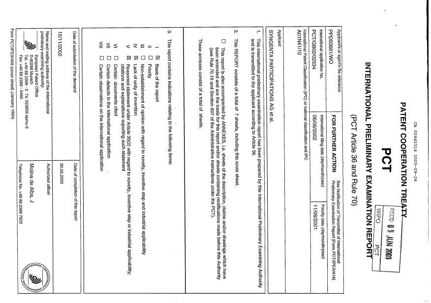 Document de brevet canadien 2442316. PCT 20030926. Image 1 de 14