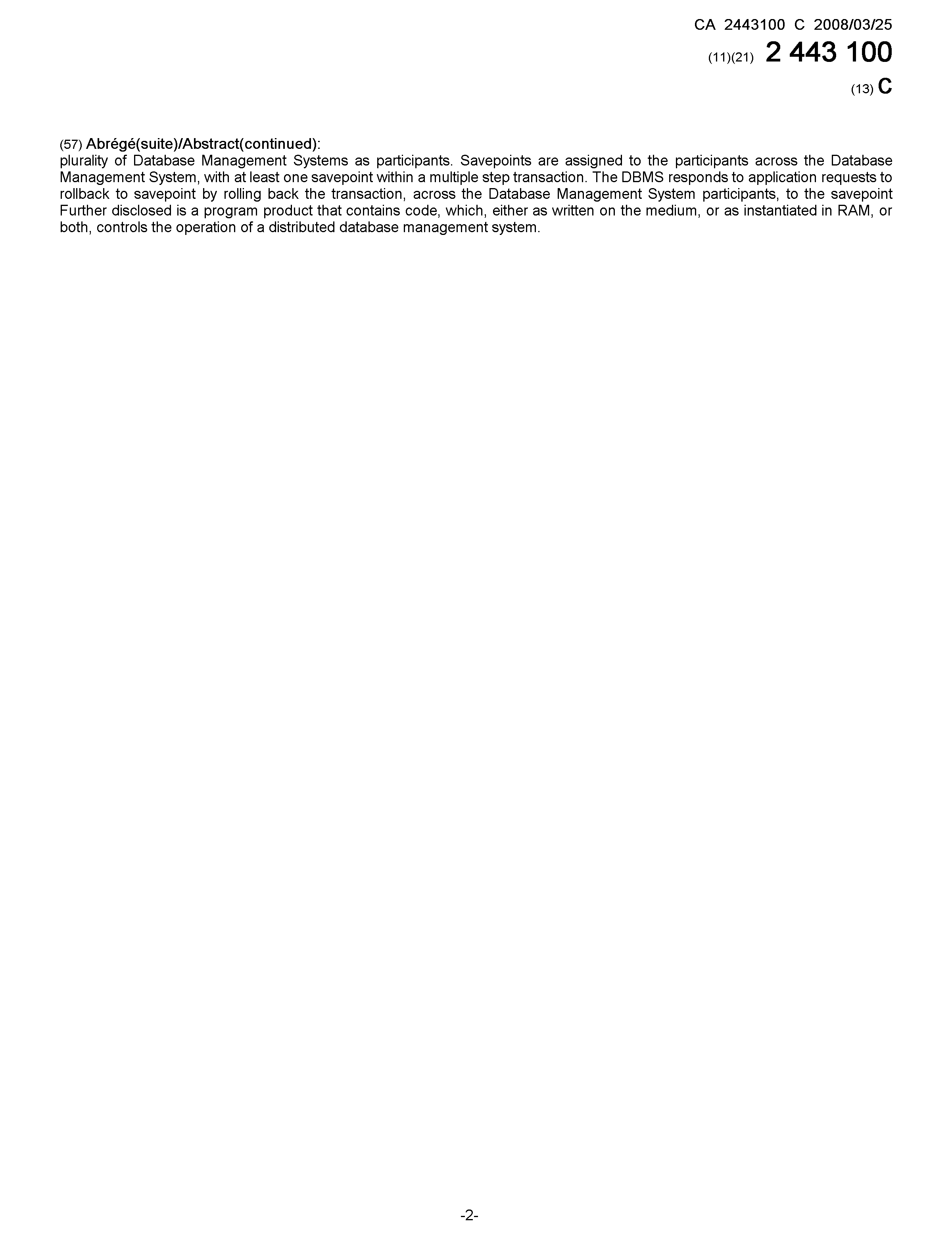 Document de brevet canadien 2443100. Page couverture 20071225. Image 2 de 2