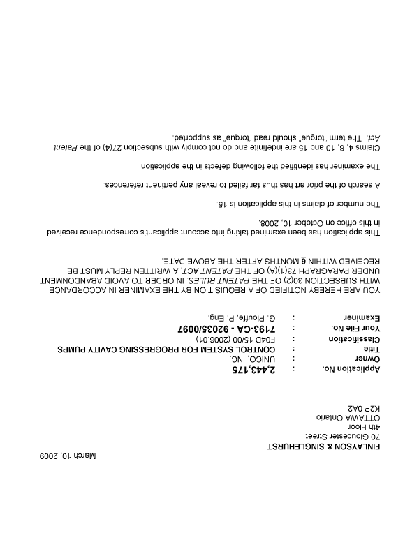 Canadian Patent Document 2443175. Prosecution-Amendment 20090310. Image 1 of 2