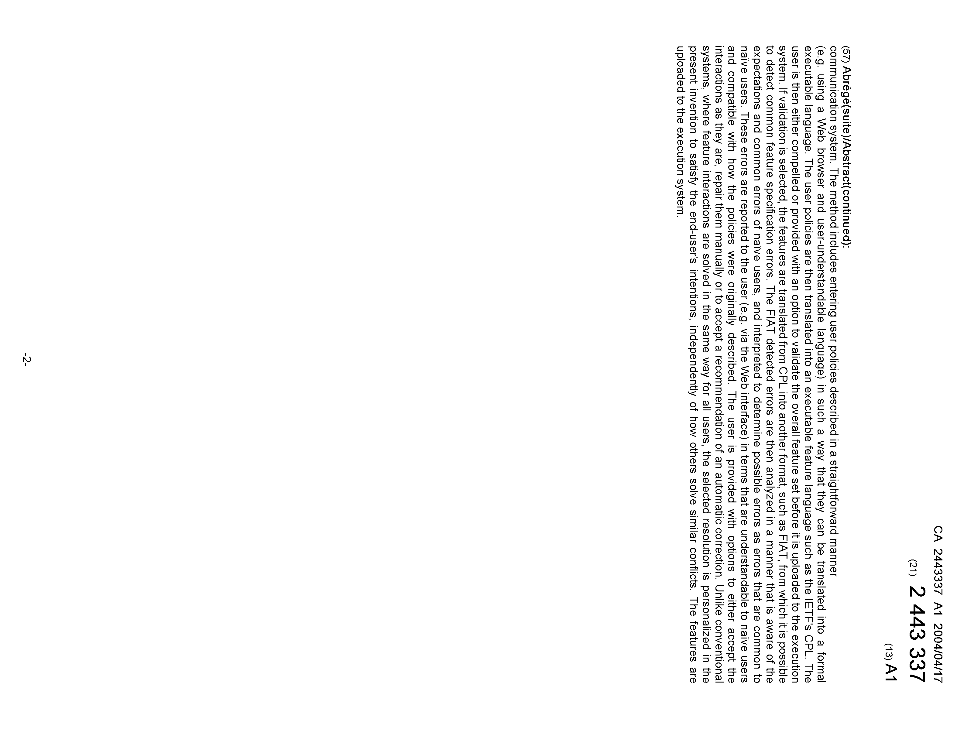 Document de brevet canadien 2443337. Page couverture 20031222. Image 2 de 2