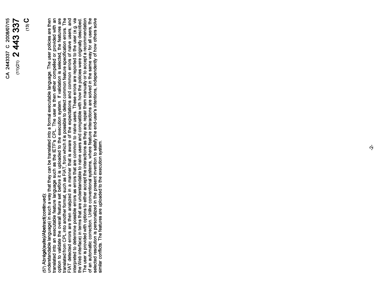 Document de brevet canadien 2443337. Page couverture 20071217. Image 2 de 2
