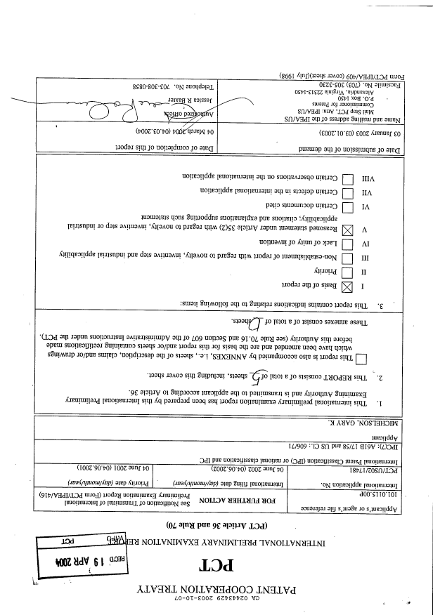 Document de brevet canadien 2443429. PCT 20021207. Image 1 de 5