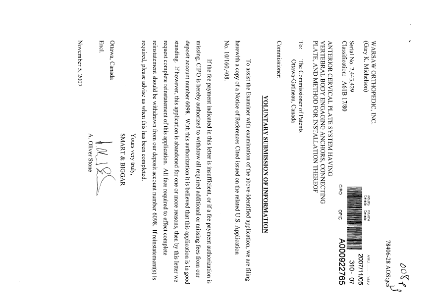 Document de brevet canadien 2443429. Poursuite-Amendment 20061205. Image 1 de 1
