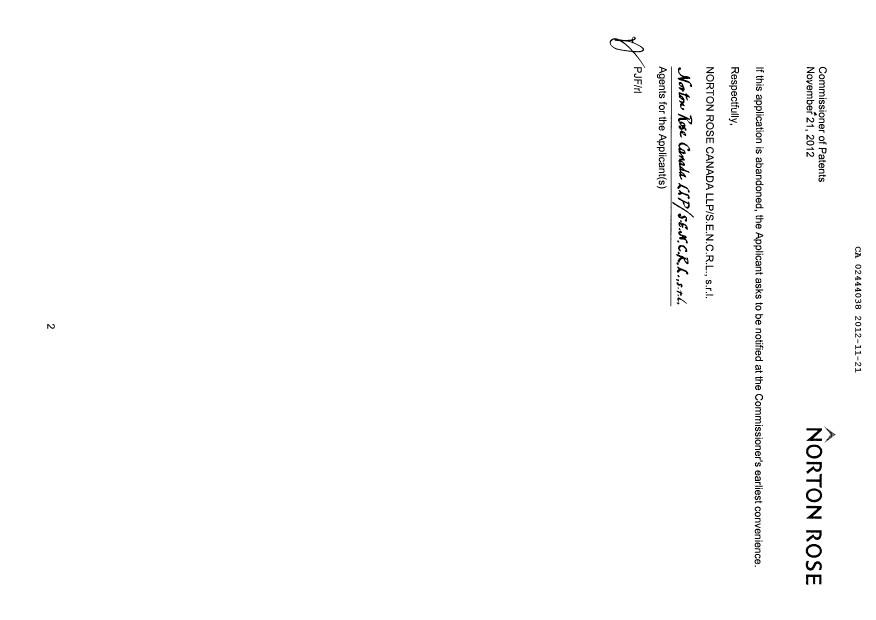 Canadian Patent Document 2444038. Correspondence 20121121. Image 2 of 2