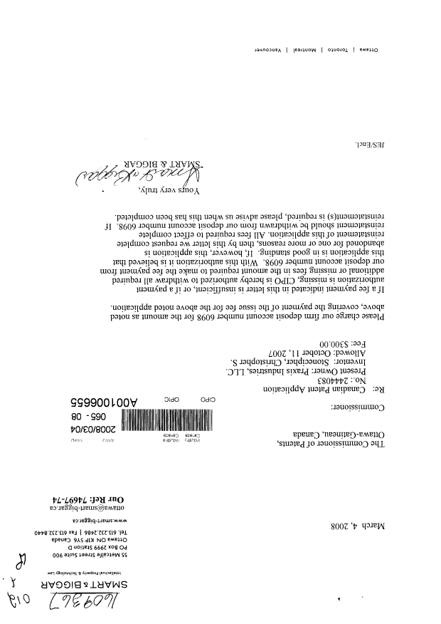 Canadian Patent Document 2444083. Correspondence 20080304. Image 1 of 1