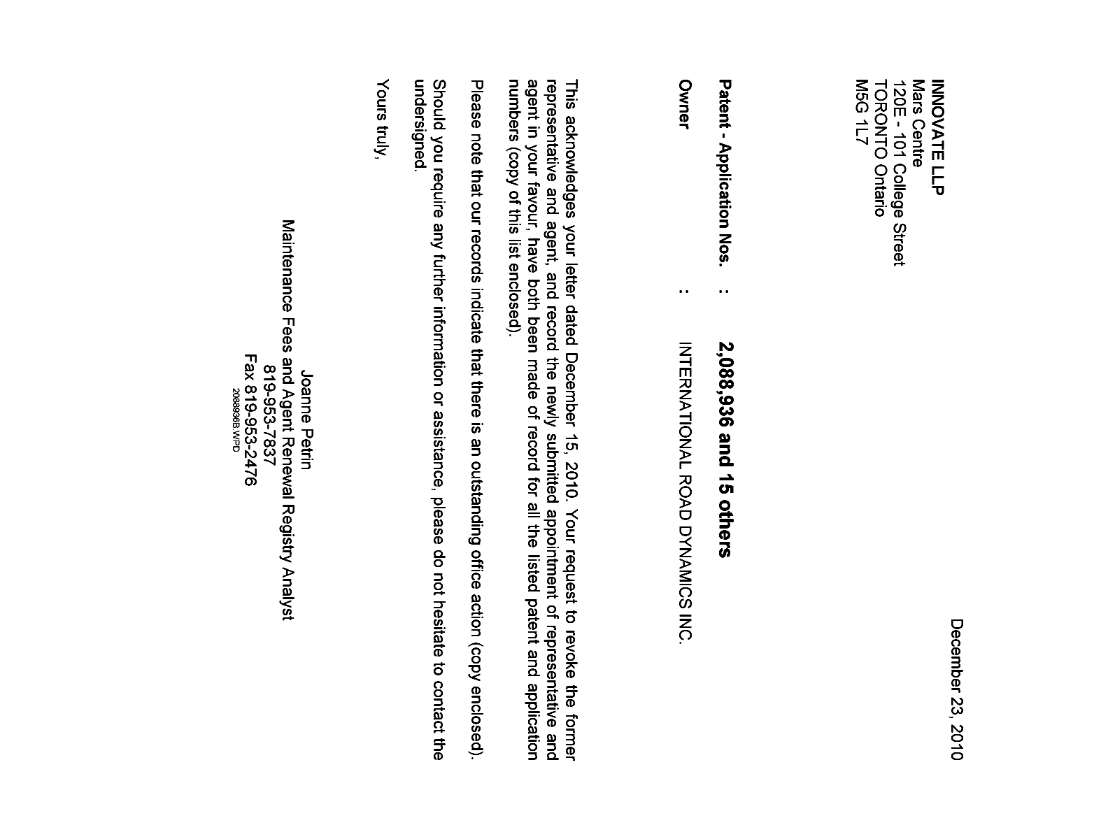 Canadian Patent Document 2444144. Correspondence 20101223. Image 1 of 1