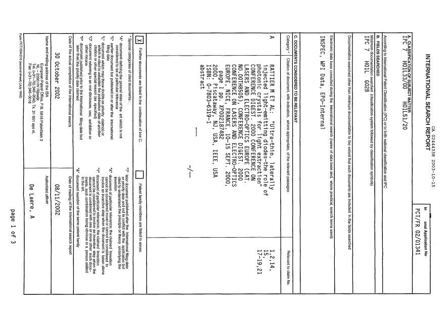 Canadian Patent Document 2444338. PCT 20031015. Image 1 of 6