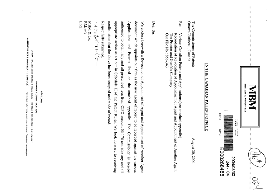 Canadian Patent Document 2444439. Correspondence 20040830. Image 1 of 6