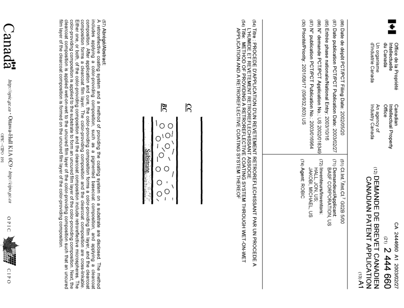 Document de brevet canadien 2444660. Page couverture 20031222. Image 1 de 1