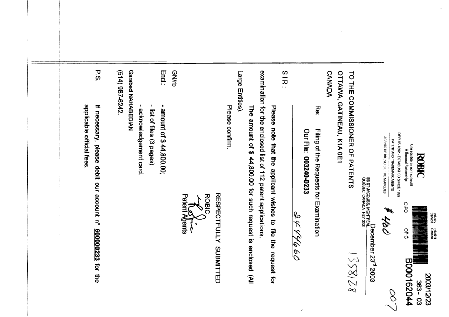 Document de brevet canadien 2444660. Poursuite-Amendment 20031223. Image 1 de 6