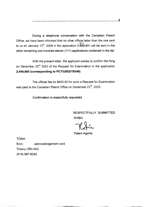 Document de brevet canadien 2444660. Poursuite-Amendment 20031223. Image 6 de 6