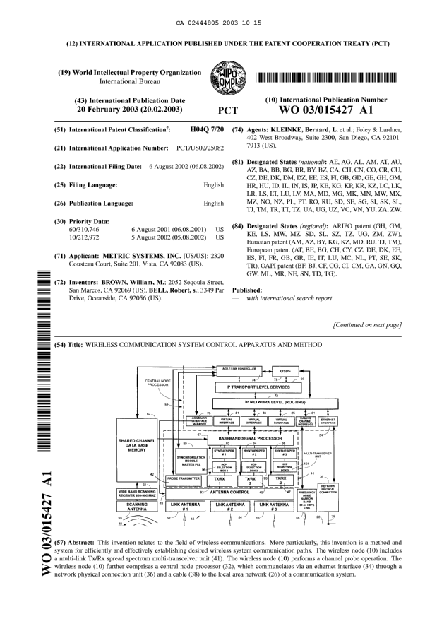 Document de brevet canadien 2444805. Abrégé 20031015. Image 1 de 2