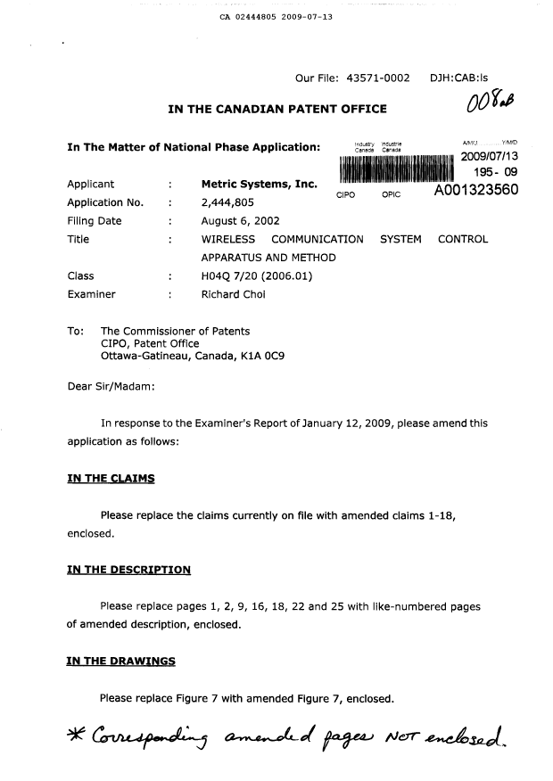 Canadian Patent Document 2444805. Prosecution-Amendment 20090713. Image 1 of 40