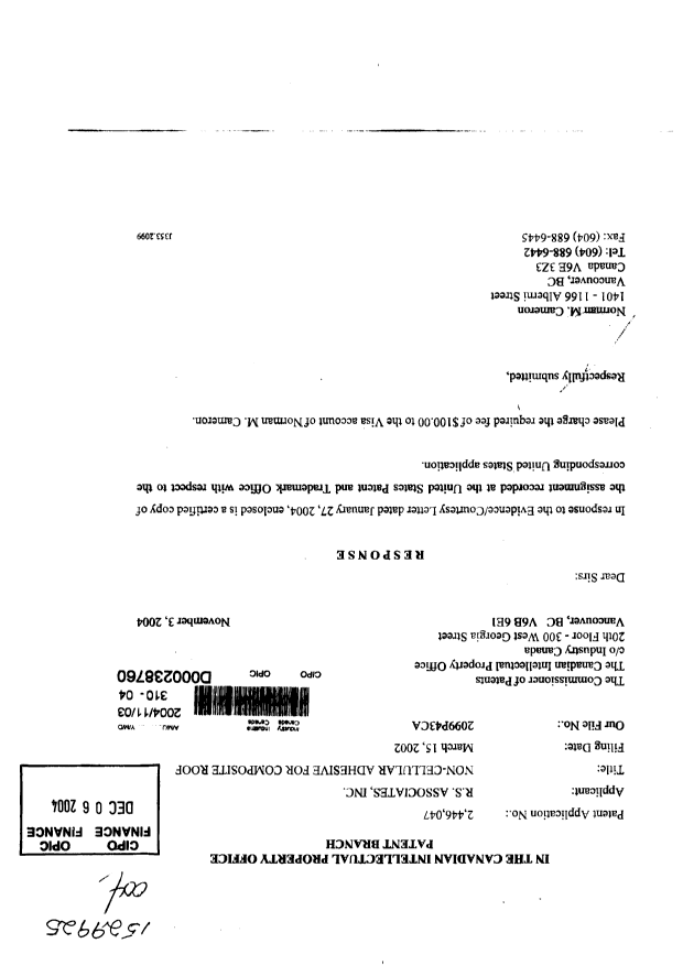 Document de brevet canadien 2446047. Cession 20031203. Image 1 de 6