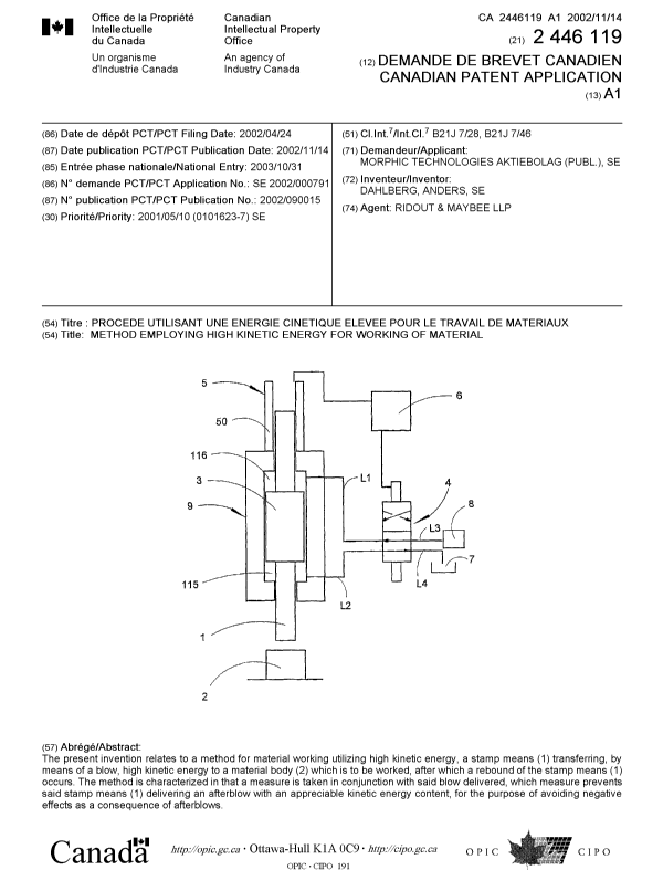 Document de brevet canadien 2446119. Page couverture 20040115. Image 1 de 1