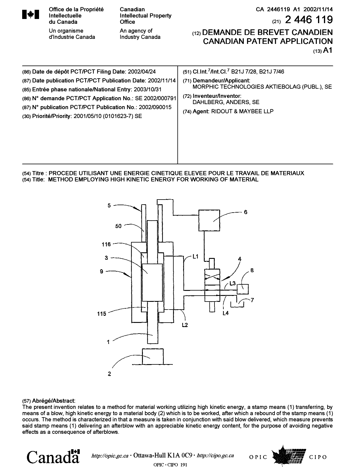 Canadian Patent Document 2446119. Cover Page 20040115. Image 1 of 1