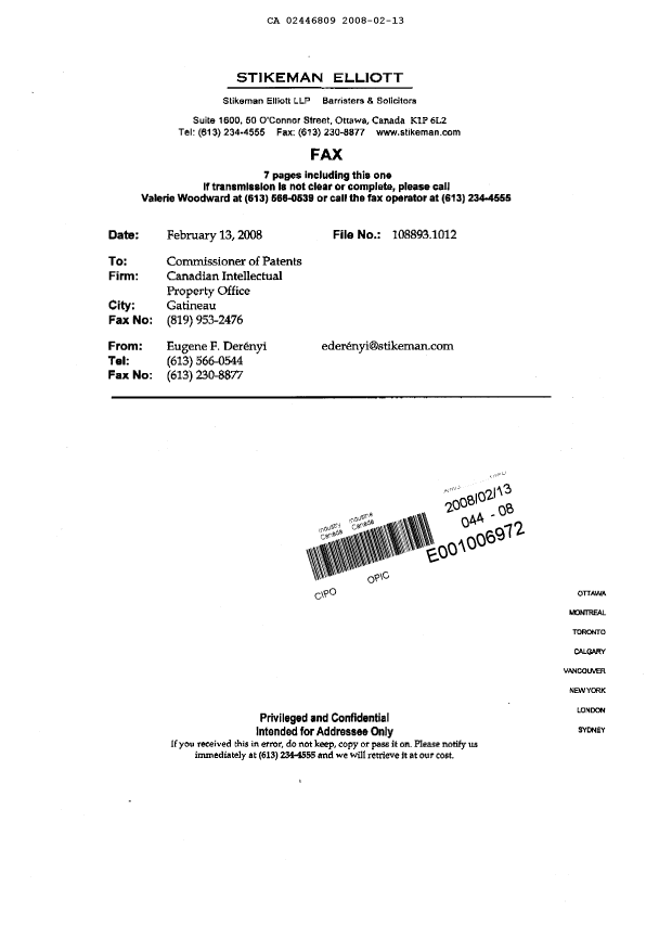 Canadian Patent Document 2446809. Prosecution-Amendment 20080213. Image 7 of 7