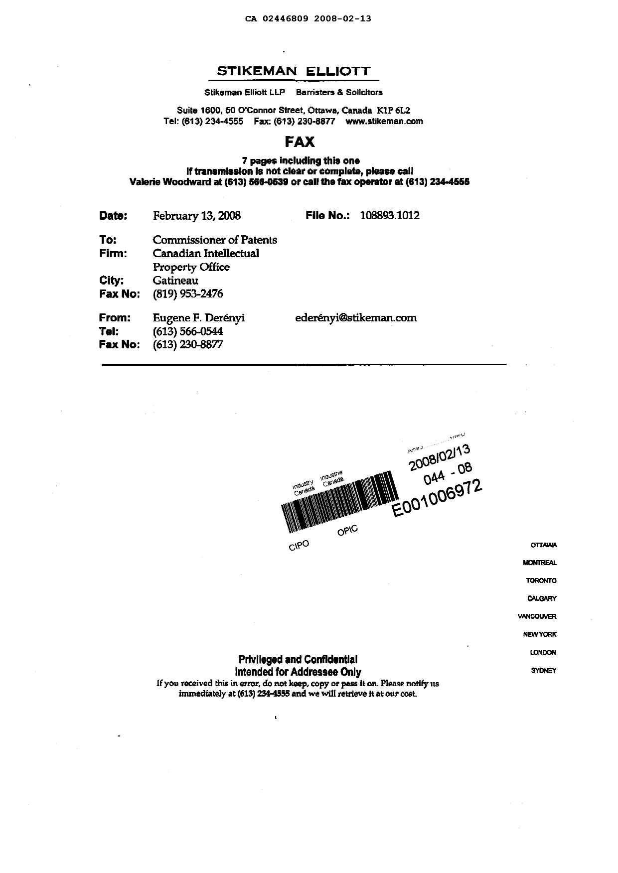 Canadian Patent Document 2446809. Prosecution-Amendment 20080213. Image 7 of 7