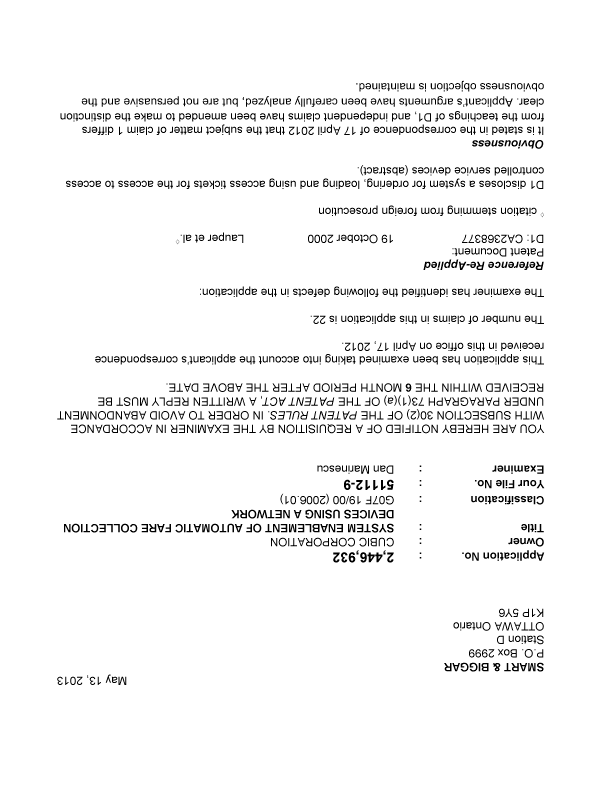 Canadian Patent Document 2446932. Prosecution-Amendment 20130513. Image 1 of 4