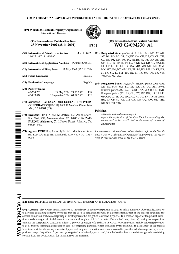 Document de brevet canadien 2446990. Abrégé 20031113. Image 1 de 1