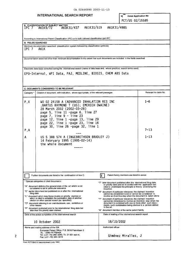 Document de brevet canadien 2446990. PCT 20031113. Image 1 de 4