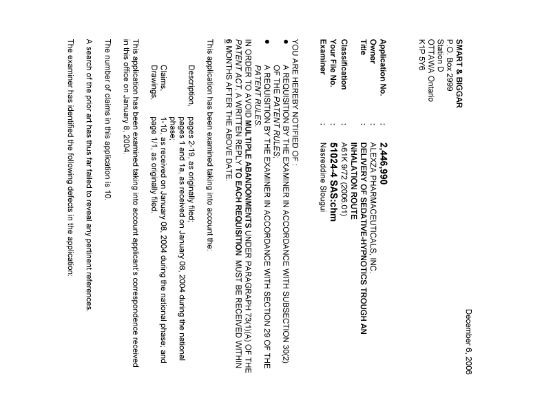 Document de brevet canadien 2446990. Poursuite-Amendment 20061206. Image 1 de 2