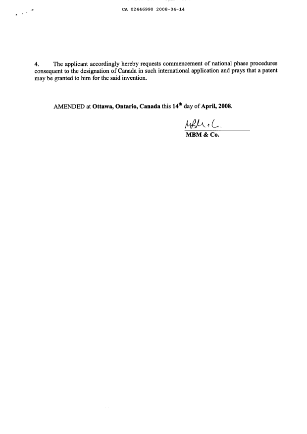 Document de brevet canadien 2446990. Poursuite-Amendment 20080414. Image 3 de 3