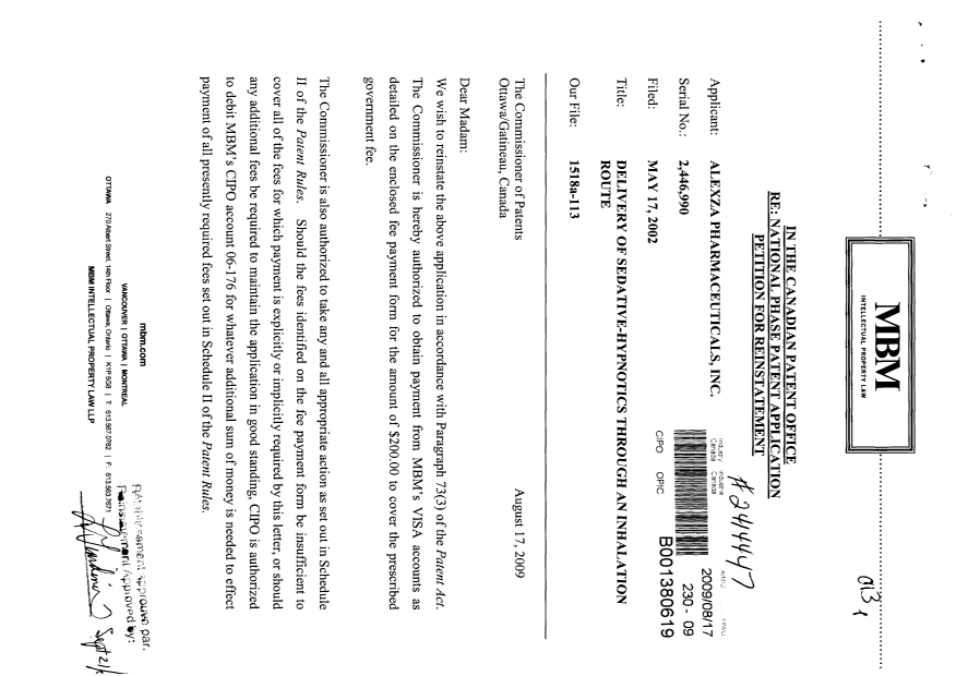 Document de brevet canadien 2446990. Poursuite-Amendment 20090817. Image 1 de 2