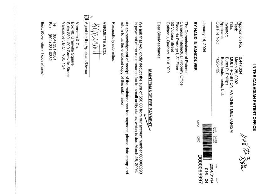 Document de brevet canadien 2447034. Taxes 20040114. Image 1 de 1