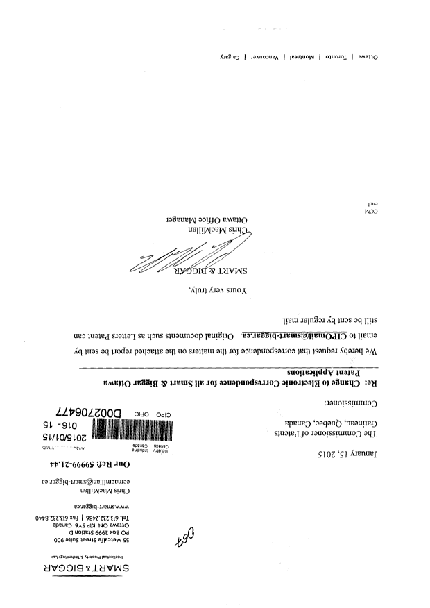 Document de brevet canadien 2447096. Changement à la méthode de correspondance 20150115. Image 1 de 2