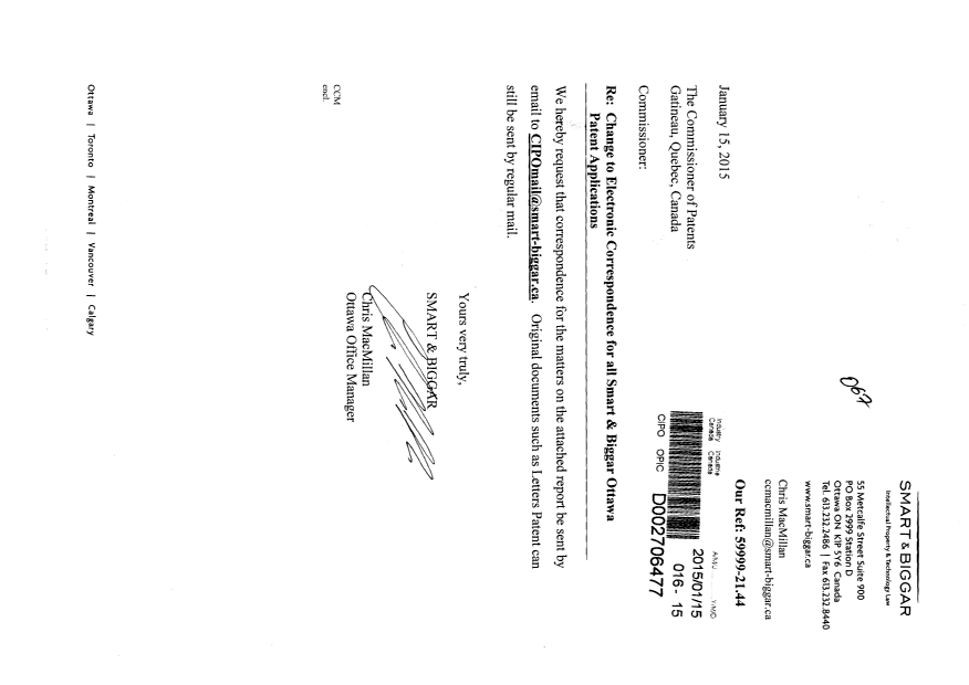 Document de brevet canadien 2447096. Changement à la méthode de correspondance 20150115. Image 1 de 2