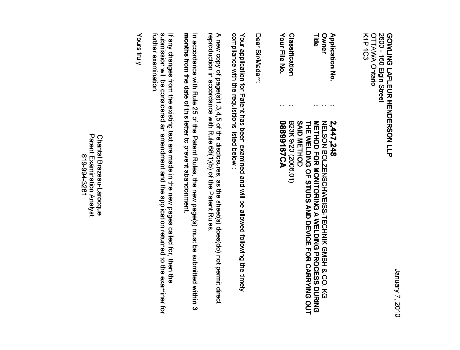 Canadian Patent Document 2447248. Correspondence 20100107. Image 1 of 1