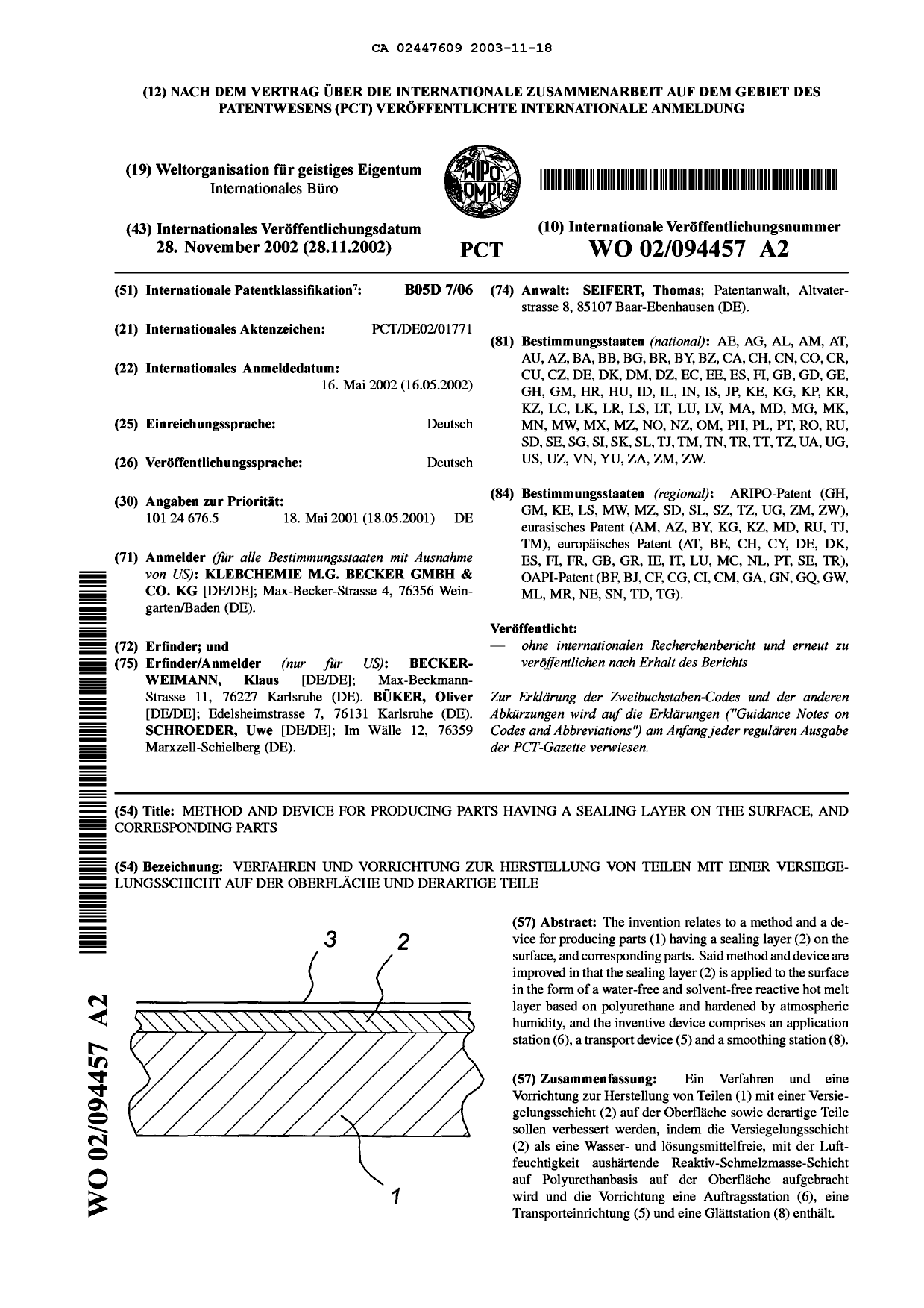Document de brevet canadien 2447609. Abrégé 20031118. Image 1 de 1