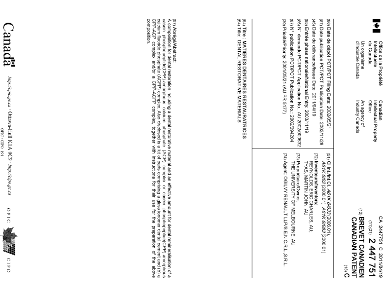 Document de brevet canadien 2447751. Page couverture 20110318. Image 1 de 1