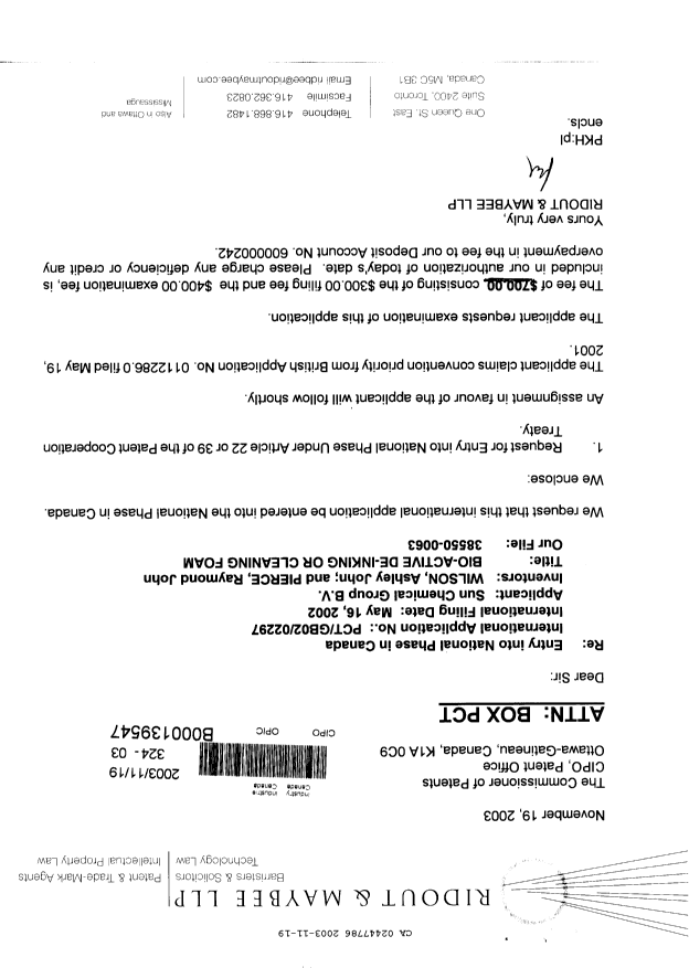 Canadian Patent Document 2447786. Assignment 20031119. Image 1 of 3