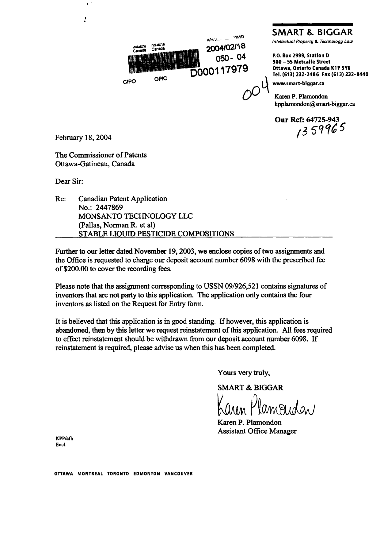 Document de brevet canadien 2447869. Cession 20040218. Image 1 de 27