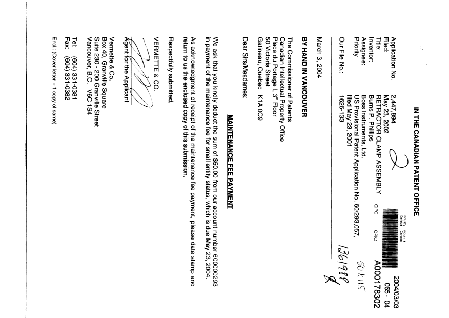 Canadian Patent Document 2447894. Fees 20040303. Image 1 of 1