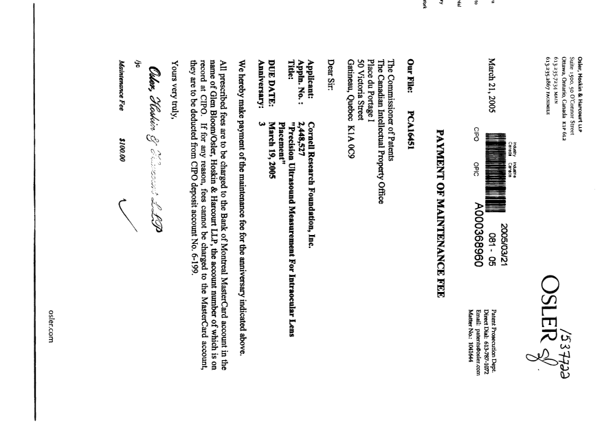 Document de brevet canadien 2448527. Taxes 20050321. Image 1 de 1