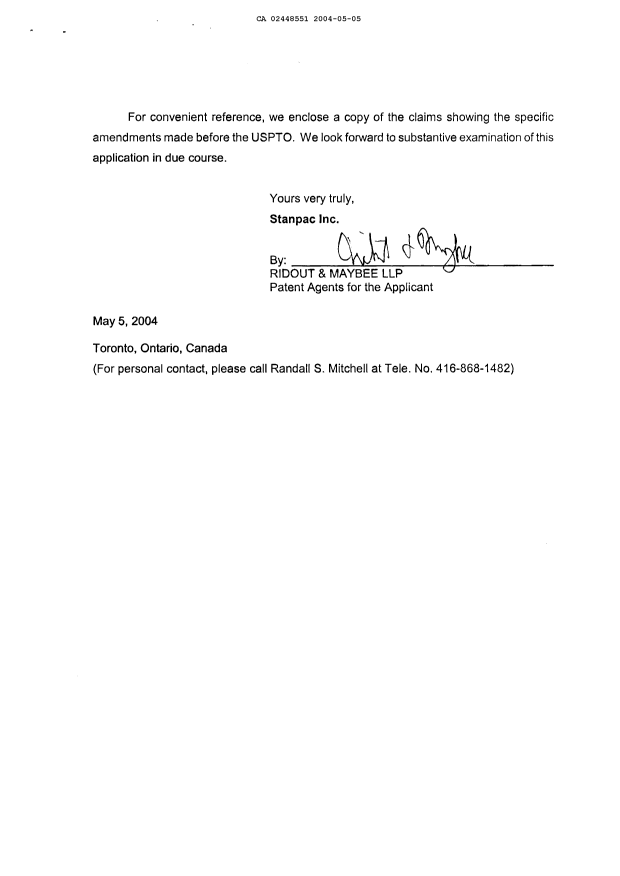 Canadian Patent Document 2448551. Prosecution-Amendment 20040505. Image 2 of 6