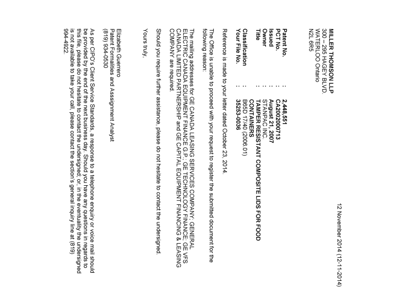 Canadian Patent Document 2448551. Correspondence 20141112. Image 1 of 1