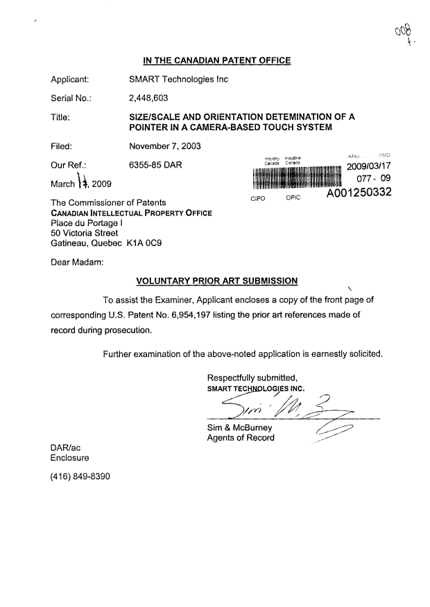 Canadian Patent Document 2448603. Prosecution-Amendment 20090317. Image 1 of 1