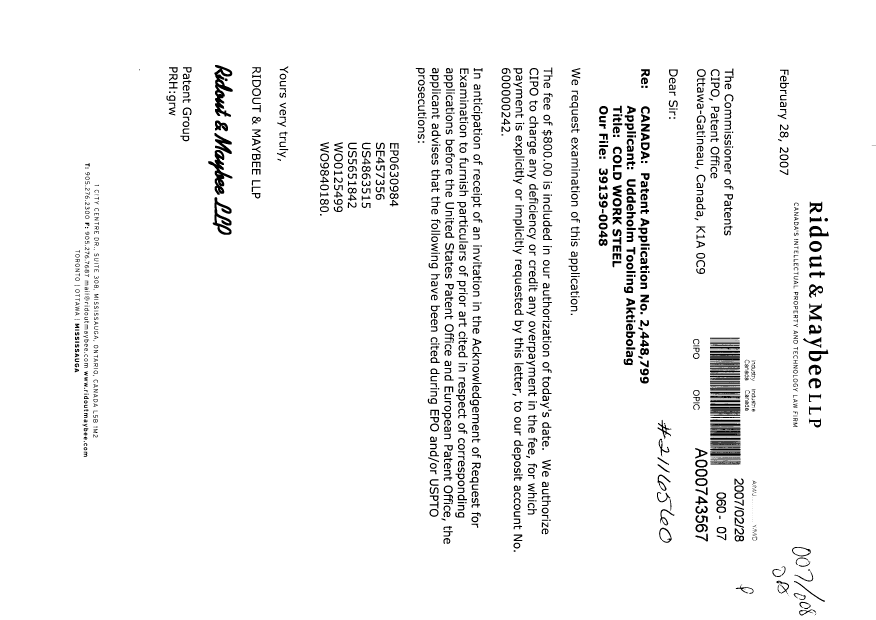 Document de brevet canadien 2448799. Poursuite-Amendment 20070228. Image 1 de 1