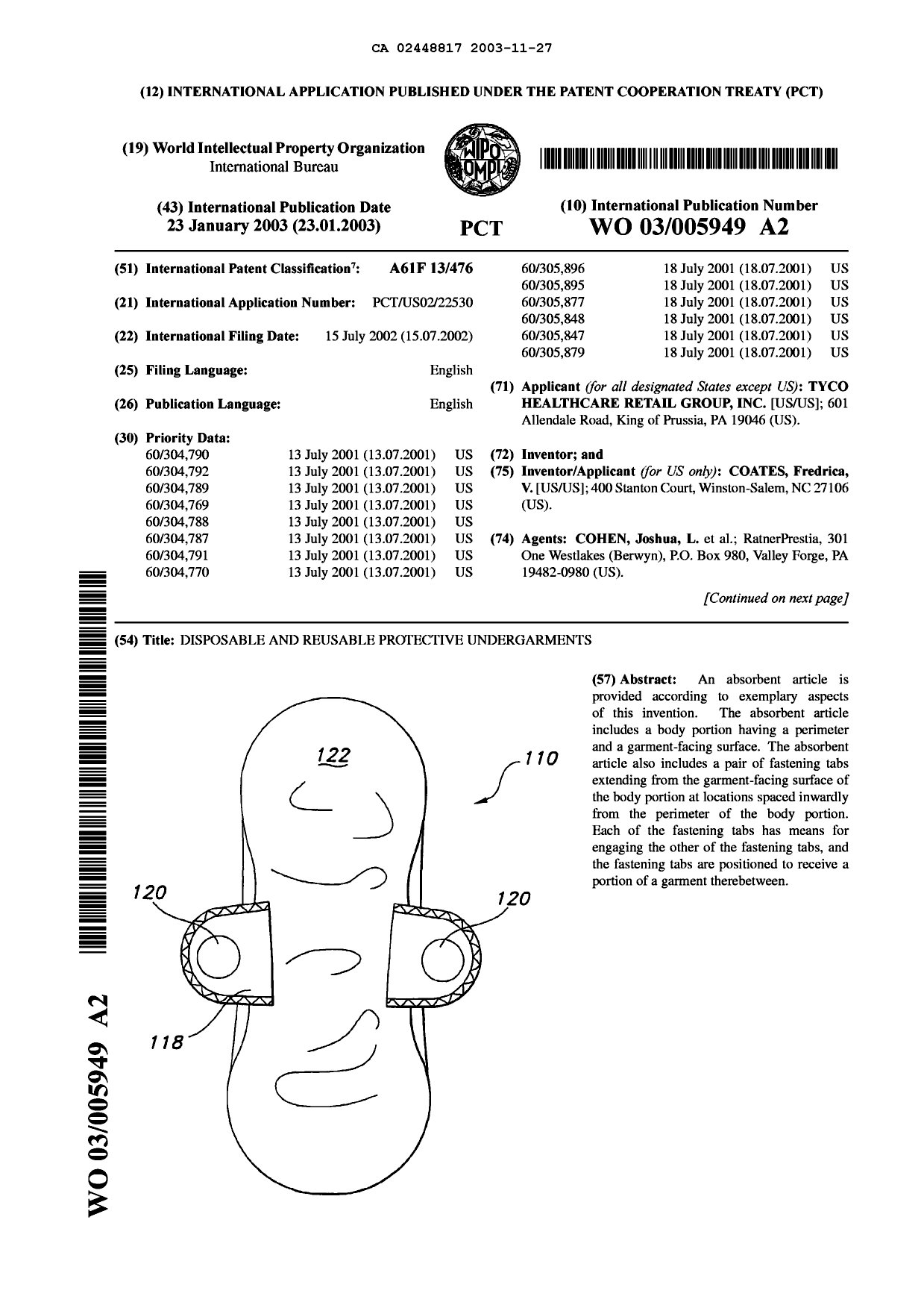 Document de brevet canadien 2448817. Abrégé 20031127. Image 1 de 2