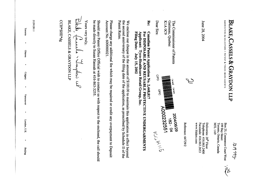 Document de brevet canadien 2448817. Taxes 20040629. Image 1 de 1