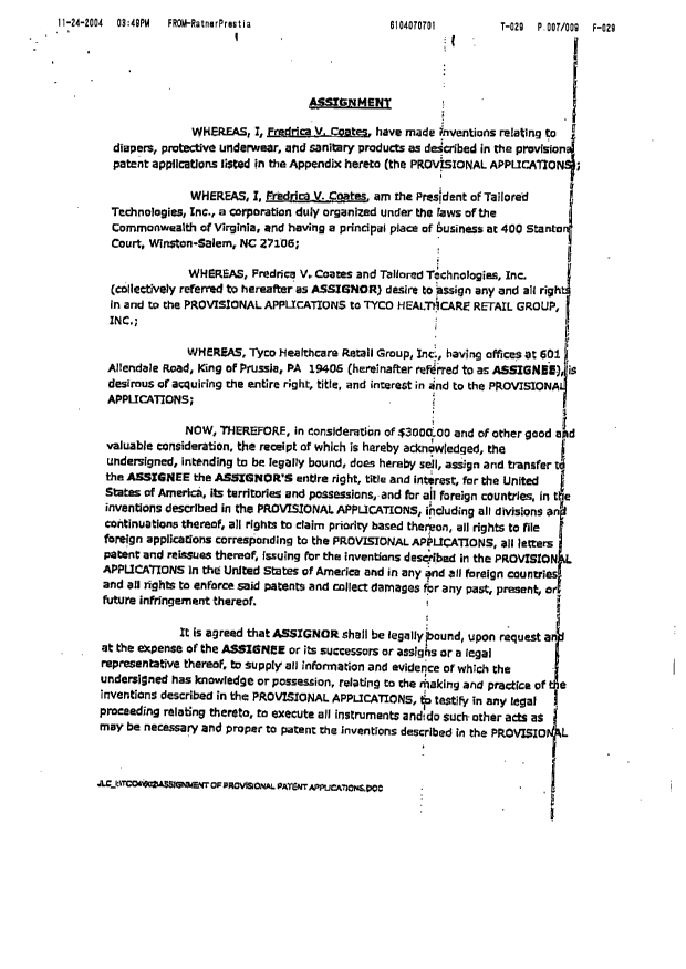 Document de brevet canadien 2448817. Cession 20041125. Image 2 de 4