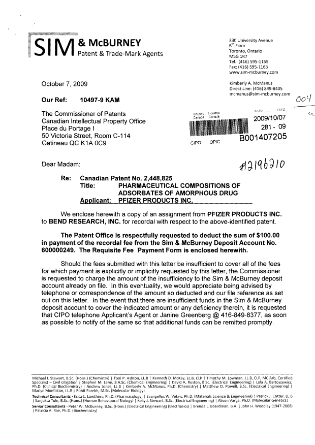 Document de brevet canadien 2448825. Cession 20091007. Image 1 de 7