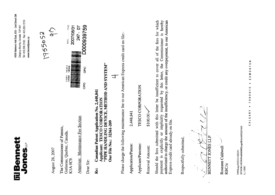 Canadian Patent Document 2448841. Fees 20061231. Image 1 of 1