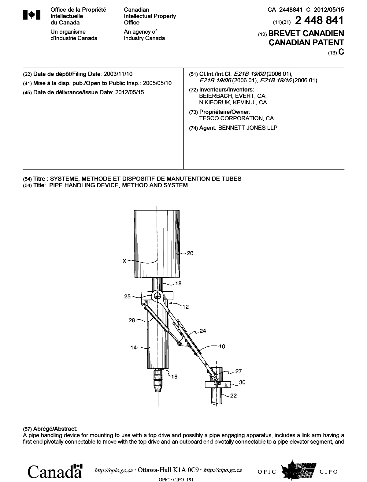 Canadian Patent Document 2448841. Cover Page 20111217. Image 1 of 2
