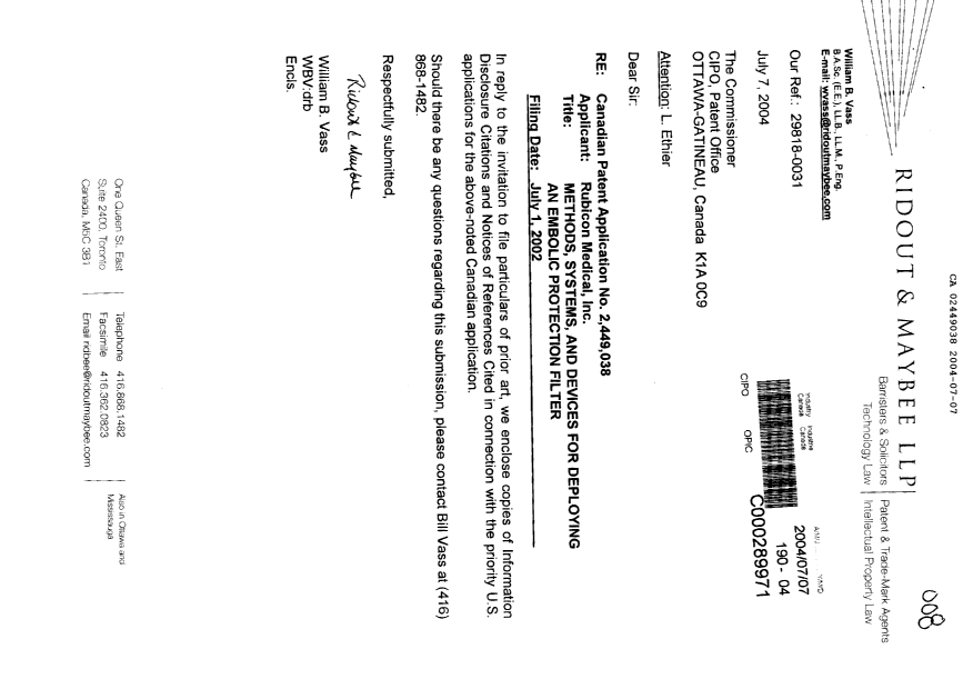 Canadian Patent Document 2449038. Prosecution-Amendment 20031207. Image 1 of 1